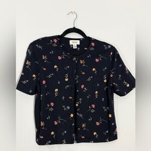 Talbots Black Floral Short Sleeve Jacket